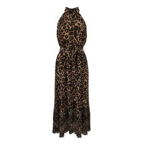 NWT Sam Edelman Brown Black Leopard Print High Neck Sleeveless Maxi Dress Sz 14